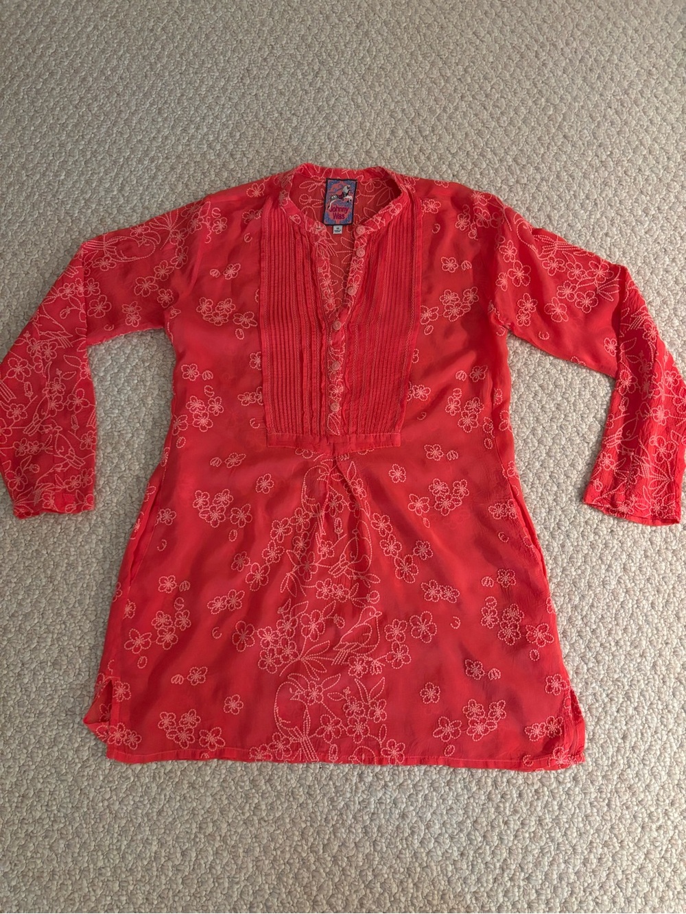 Johnny Was Coral Floral Embroidery Tunic